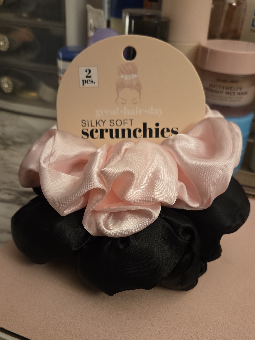 Silky Soft Scrunchie Set - Light Pink & Black